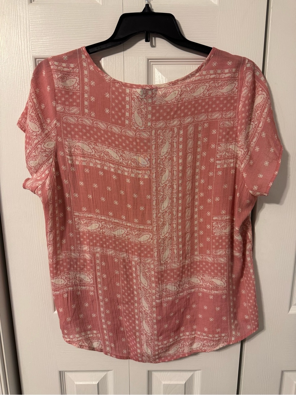 Como Vintage Rose Pink Paisley Tie-Front Short Sleeve Blouse - Picture 2 of 3
